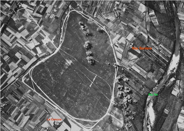Bombardeo realizado por aviones Savoia S-79 de la  de  la Aviazione Legionaria delle Baleari durante la guerra civil de Celra (Girona)  aeropuerto